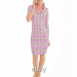 Gretchen Scott ruff neck Dress xxl Indian Summer green/ pink stretch goddess