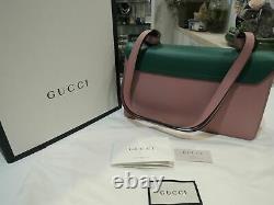 Gucci Animalier Tiger Head Claps Pink & Green Calfskin Leather Flap Shoulder Bag