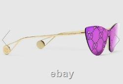 Gucci GG0666S 666 003 Gold Pink Mirror Logo Green Lens Women Cateye Sunglasses