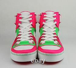 Gucci Men's Neon Leather High-top sneaker withStrap Green/Pink/White 386738 5663