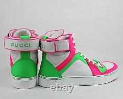 Gucci Men's Neon Leather High-top sneaker withStrap Green/Pink/White 386738 5663