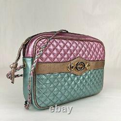 Gucci Metallic Pink/Green Quilt Leather Metal GG Logo Crossbody Bag 541061 5879