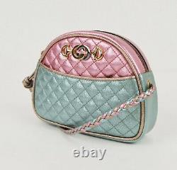 Gucci Pink/Green Metallic Leather Horsebit GG Mini Crossbody Bag 534951 5879