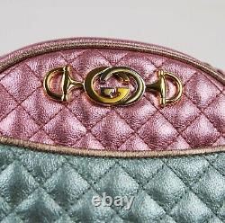 Gucci Pink/Green Metallic Leather Horsebit GG Mini Crossbody Bag 534951 5879