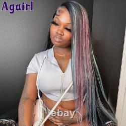 HD 13X6 Human Hair Lace Frontal Wigs Highlight Pink Straight Lace Front Wig