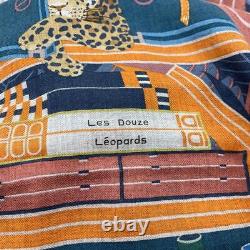 HERMES Les Douze Leopards Silk and Cashmere Scarf Green and Pink New