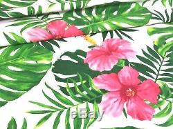 HIBISCUS FLOWER tropical PINK GREEN LARGE PRINT FABRIC 100%COTTON 160cm wide