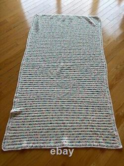 Hand crocheted pastel throwithblanket 79x39, white, blue, green, pink, yellow yarns
