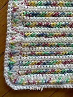 Hand crocheted pastel throwithblanket 79x39, white, blue, green, pink, yellow yarns