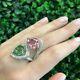 Handcrafted Solid Double Trillion Pink And Green 925 Sterling Silver Womens Ring