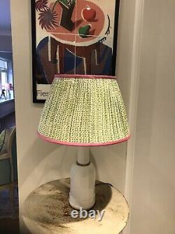 Handmade Hand Block Print Green Lampshade Trimmed In Pink Silk