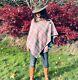 Handmade Lady's Green Pink Check Tweed Cape Poncho