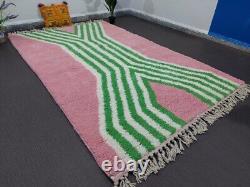 Handmade Moroccan Rug, Checkered Rug, Pink & Green Moroccan Rug, Custom rug