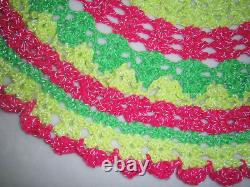 Handmade crochet light-reflective neon yellow, pink, & green blanket/throw