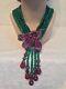 Heidi Daus Captivating Calla Lily 6 Strand Green Bead Tassel Necklace Pink Lily