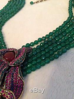 Heidi Daus CAPTIVATING CALLA LILY 6 Strand Green Bead Tassel Necklace Pink Lily