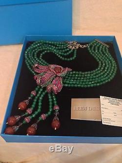 Heidi Daus CAPTIVATING CALLA LILY 6 Strand Green Bead Tassel Necklace Pink Lily
