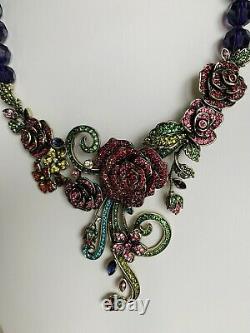 Heidi Daus Flower Necklace Earrings Rose Red Floral New Green Pink Purple Beads
