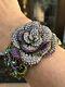 Heidi Daus Green Purple Pink Garden Folly Rose Crystal Cuff Bracelet, S/m