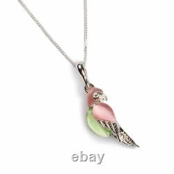 Henryka Tropical Pink and Green Parrot Necklace in Silver Wildlife Nature Birds