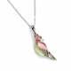 Henryka Tropical Pink And Green Parrot Necklace In Silver Wildlife Nature Birds