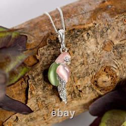 Henryka Tropical Pink and Green Parrot Necklace in Silver Wildlife Nature Birds