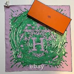 - Hermes Peinture Fraiche Pink & Green Metallic NWT mint 45cm