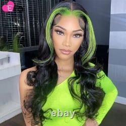 Highlight Pink Green Body Wave Human Hair Wig 180 30 Inches Thick Hair Remy Wig