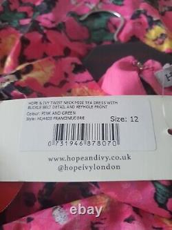 Hope & Ivy The Francine Twist Neck Midi Tea Dress Pink/Green Size 12