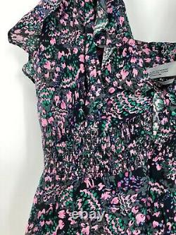 IRO NWT Santu Ruffled Shirred Crepe De Chine Maxi Dress Black Pink Green 8 New