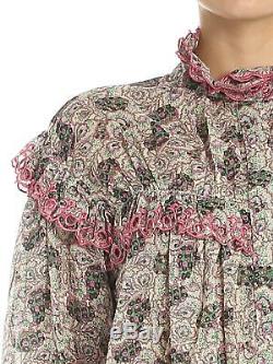 ISABEL MARANT Elmira Pink Green Cotton Ruffle Tier Long Sleeve Blouse Top 36/4
