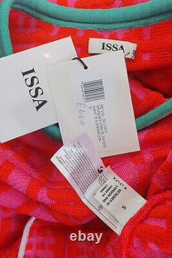 ISSA Silvia Hashtag Printed Jacquard Pink Green Sleeveless Dress (S)