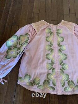 Innika choo linen embroidered top. Pink And Green. One Size