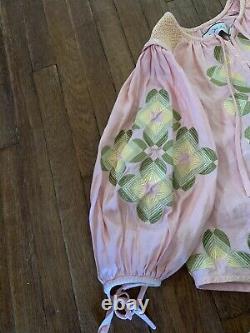 Innika choo linen embroidered top. Pink And Green. One Size