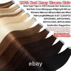 Invisible Tape In 100% Remy Human Hair Extensions Full Head Ombre Balayage 200G