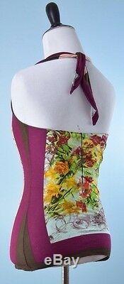 JEAN PAUL GAULTIER $590 NWT MAILLE Pink Green Sleeveless Fruit Floral Mesh S