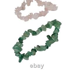 JIA JIA Set of Two Crystal Bracelets Rose Quartz and Aventurine Pink Green New