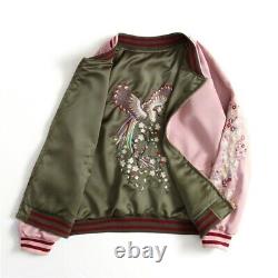 Japanese Women Phoenix Embroidery Baseball Jacket Reversible Bomber Sukajan Coat