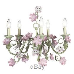 Jubilee 5 Arm Leaf and Flower Pink & Green Chandelier NEW