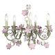 Jubilee 5 Arm Leaf And Flower Pink & Green Chandelier New