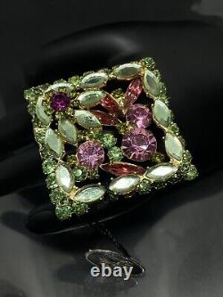 Juliana D&E Brooch Pin Gold Tone Lucite Pink Green Crystals 1.8 New With Tags