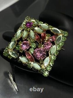 Juliana D&E Brooch Pin Gold Tone Lucite Pink Green Crystals 1.8 New With Tags