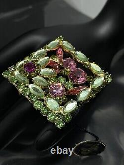 Juliana D&E Brooch Pin Gold Tone Lucite Pink Green Crystals 1.8 New With Tags