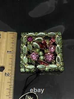 Juliana D&E Brooch Pin Gold Tone Lucite Pink Green Crystals 1.8 New With Tags