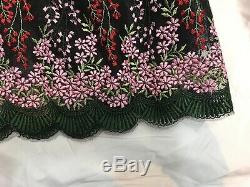 Junya Watanabe embroidered long skirt pink red green foliage black tulle M