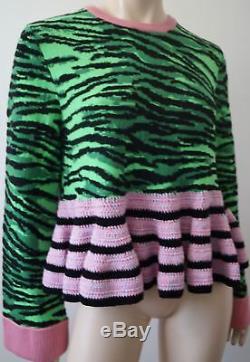 KENZO X H&M Green & Black Tiger Pattern Pink Hem Knitwear Jumper Sweater M BNWT