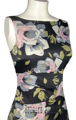 Karen Millen Black & Pink Green Grey Roses Floral V Back Rare Dress 8 Bnwt