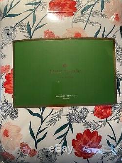 Kate Spade King Comforter + 2 King Shams Blossom Cotton White Pink Green New