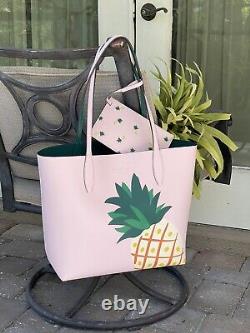 Kate Spade Large Pineapple Pink Tote Colada Shoulder Cruise Bag Carryall + Pouch