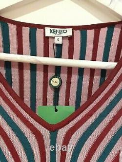 Kenzo Paris Ribbed Top Jumper Pink Green New Knit V Neck Rrp £400 Designer